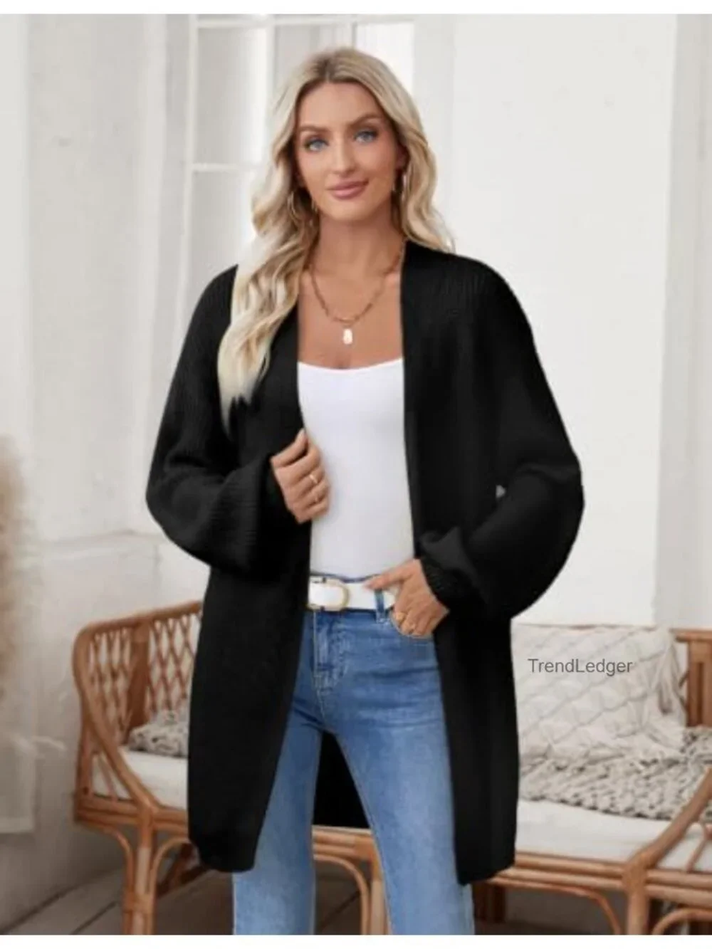 Oversized Chunky Knit Long Sleeve Open Front Cardigan Sweater for Women
